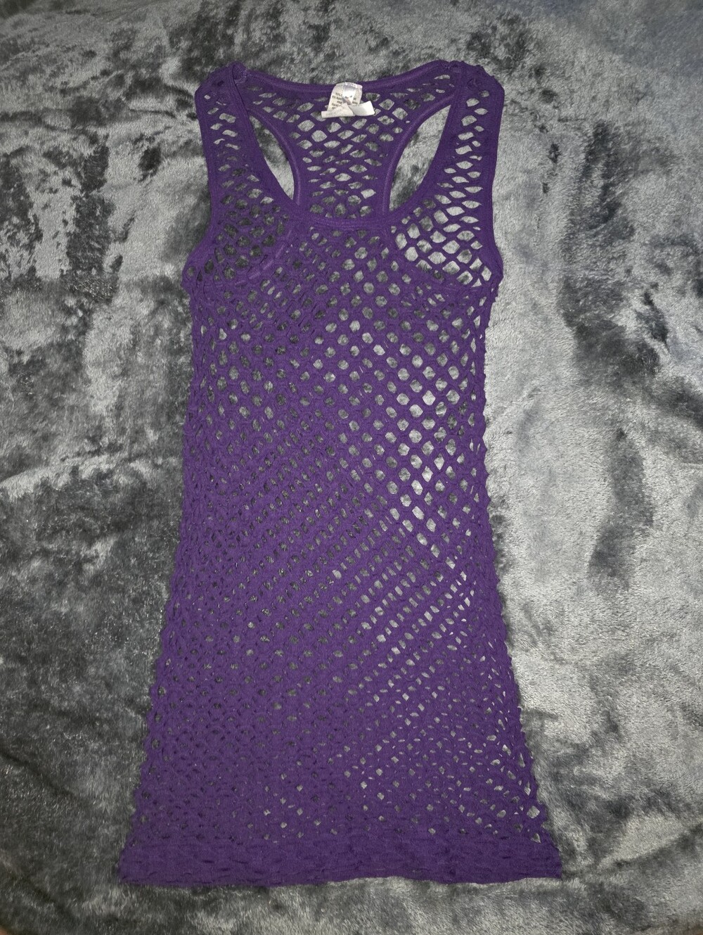 Purple Fishnet Lazer Cut Racerback Tank Top OSFM